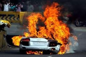sports car caught fire at Outer Ring Road , HYderabad