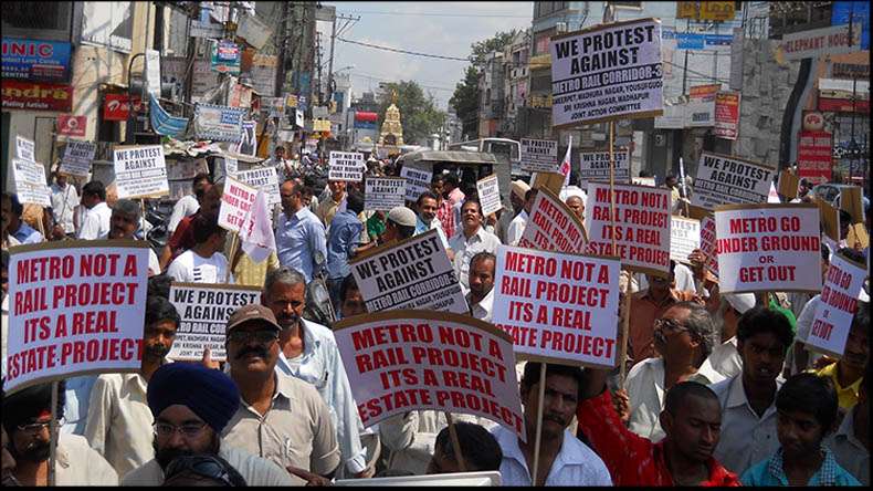 Sultan Bazar Market Traders Protest against L&T Metro Rail Project