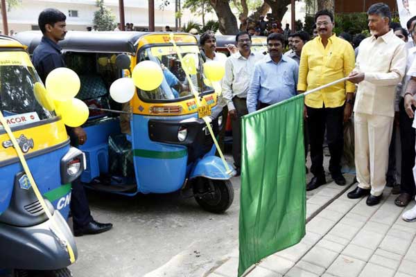 Chandrababu launches She Autos in Vijayawada